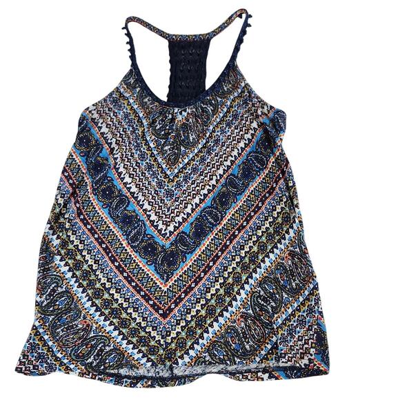 Lucky Brand "Live in Love" Paisley Tank Top Beaded Crochet Racerback Sz Medium - Picture 1 of 8